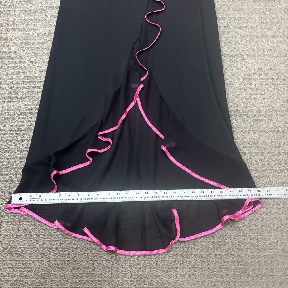 Jessica Black Asymmetrical Slip Dress with Pink Ruffle Trim - Picture 6 of 13